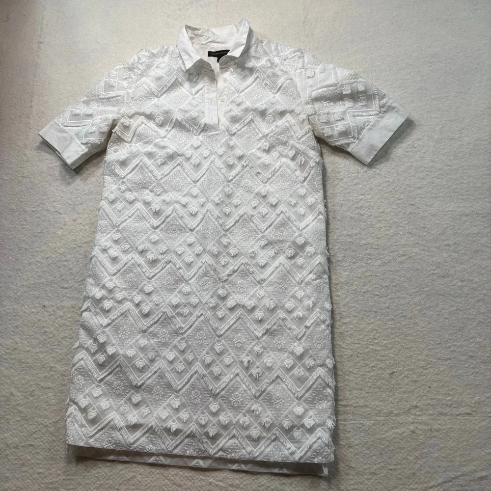 Banana Republic White Textured Tufted Geometric Polo Dress Short Sleeve S #914